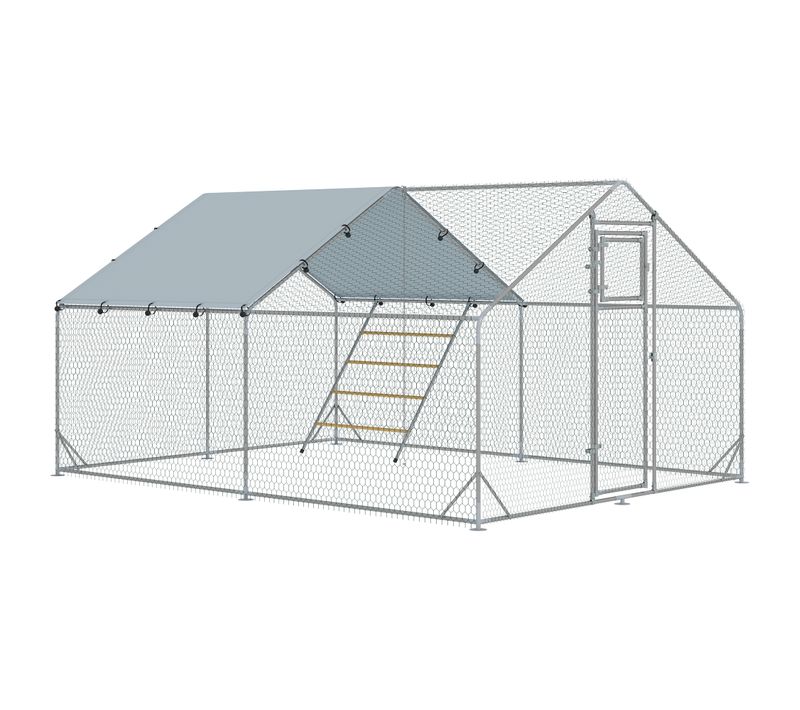 Enclos Poulailler 12 M² Espace Couvert - Portes, Accessoires - 4 X 3 X 1,95 M - Acier Gris