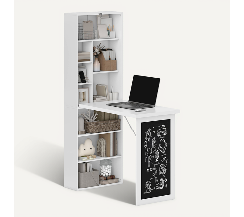 Bureau Mural Pliable Bibliothèque Avec Tableau Craie Intégré