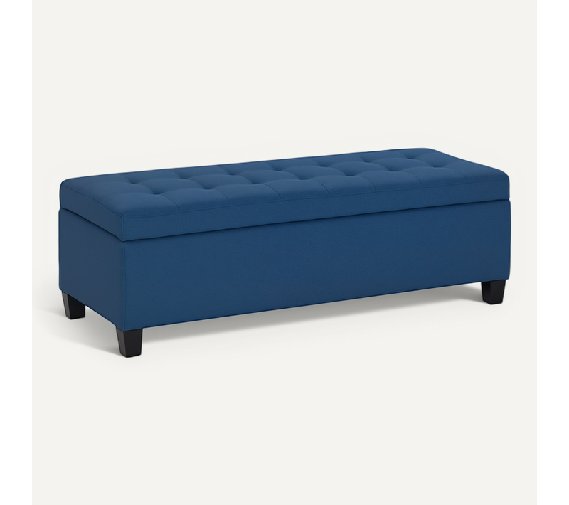 Banquette Coffre Style Chersterfield Dim. 125 X 49 X 41 Cm Bois Tissu Bleu