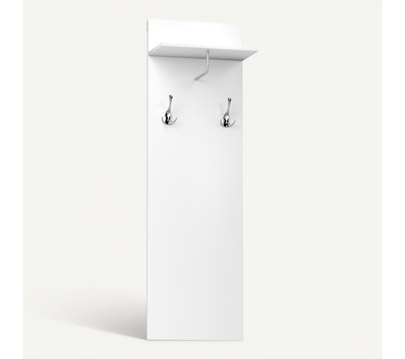 Porte-manteau Mural - étagère, 2 Patères Doubles, Barre Penderie - Alu Blanc