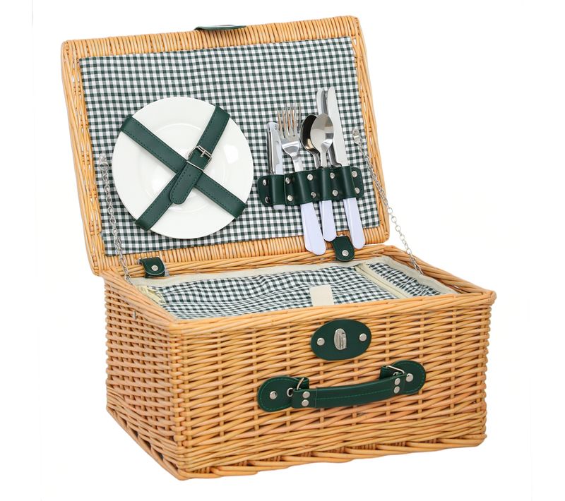 Panier De Pique-nique En Osier Avec Compartiment Isotherme Et Accessoires