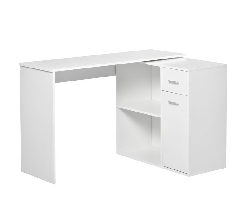 Bureau D'angle Ou Droit Modulable Bibliothèque Tiroir Une Porte Blanc