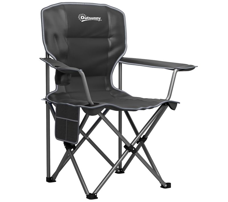 Chaise De Camping Pliante Rembourrée Nombreux Rangements Sac Transport Noir