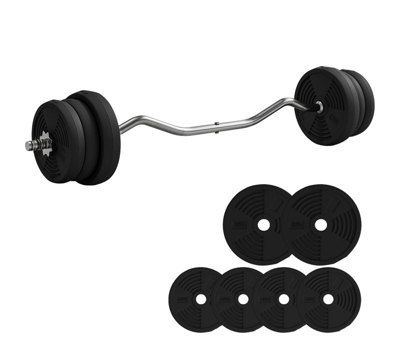 Ensemble D'haltères Total 25kg - Barre Longue + Poids 5kg Et 2,5kg - Noir