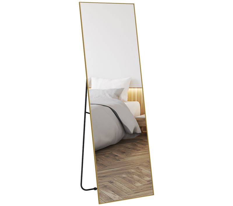 Grand Miroir Pleine Longueur Rectangulaire 50 X 160 Cm - Miroir Sur Pied Ou Mural - Doré