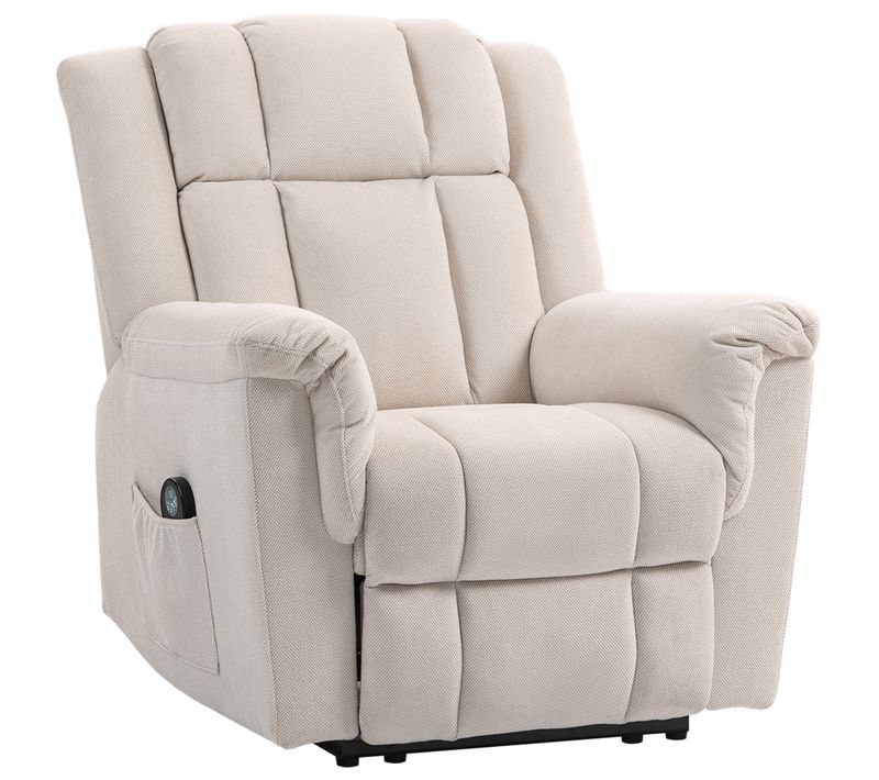 Fauteuil Massant Chauffant Inclinable Repose-pieds Intégré Velours Chenille Beige