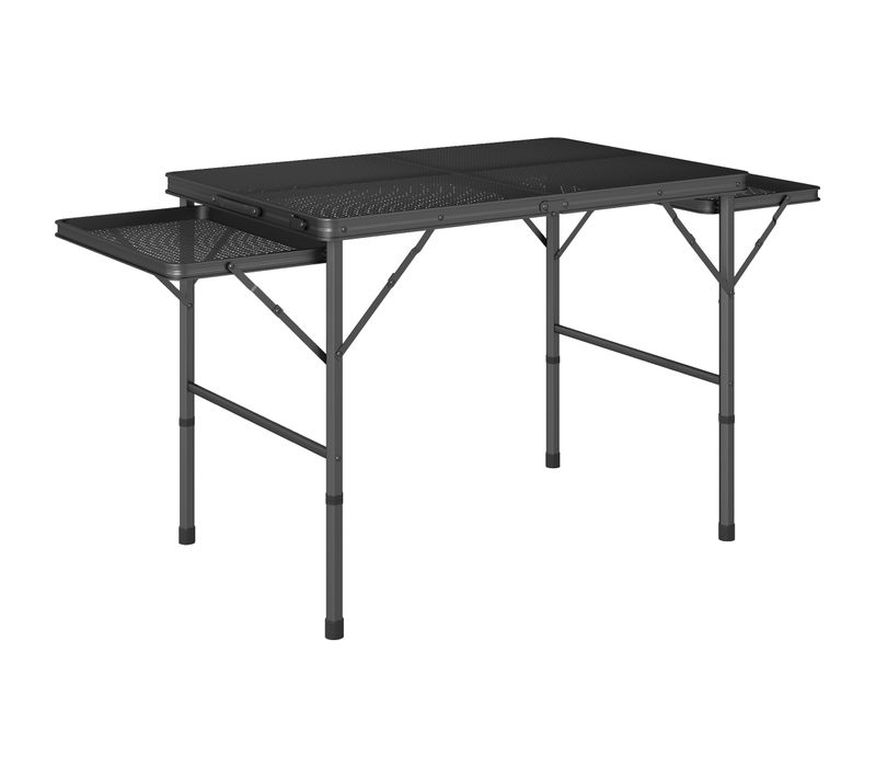 Table De Camping Pliante Réglable 2 Étagères Alu Maille Métal Noir