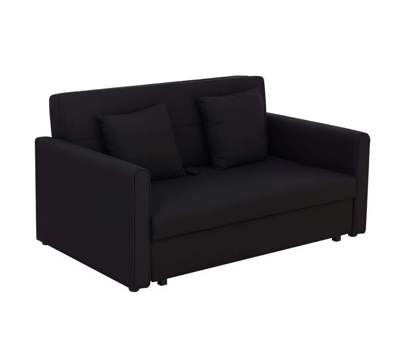 Canapé Convertible 2 Places 2 Coussins Coffre De Rangement Intégré Tissu Anthracite