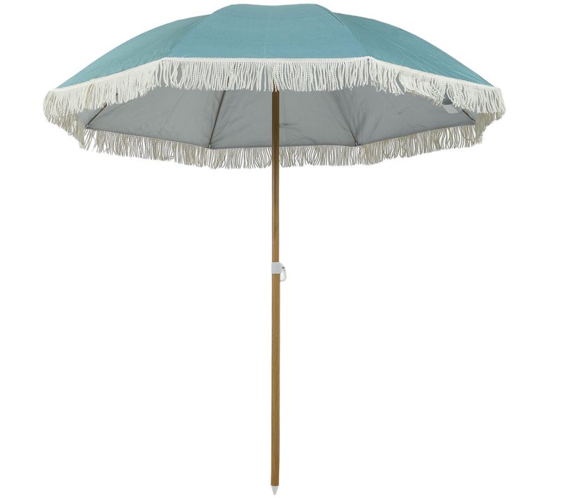 Parasol De Plage Design à Franges Dia. 1,7 M Hauteur Réglable Avec Sac Bleu
