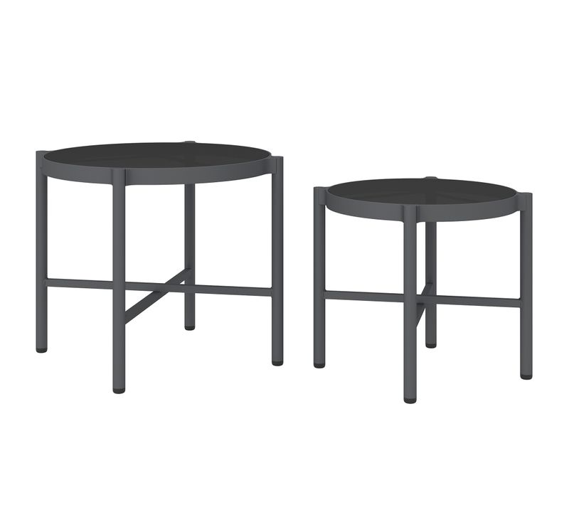Lot De 2 Tables Basses Gigognes De Jardin Alu Verre Noir
