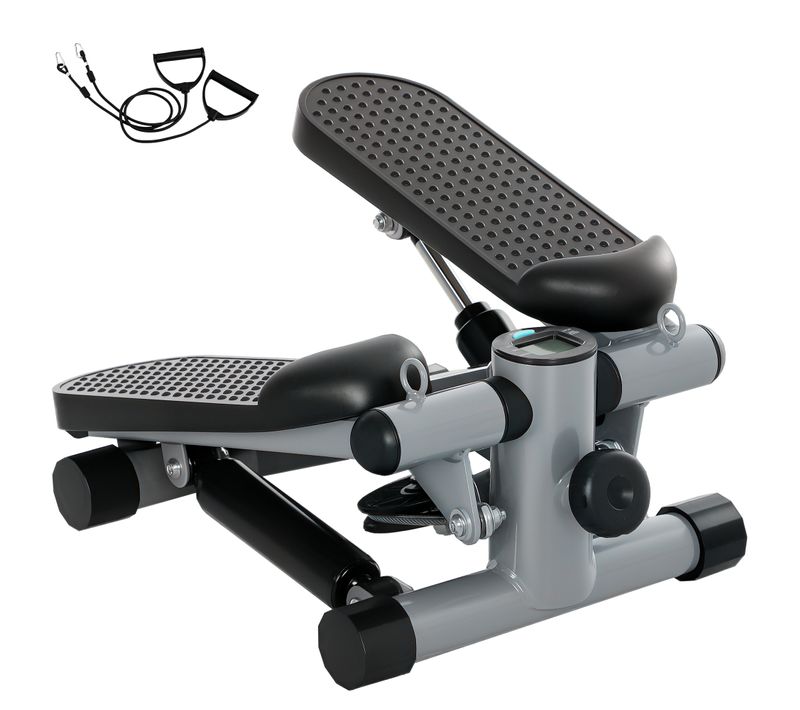 Mini Stepper Fitness Réglable 2 Bandes De Résistance Gris