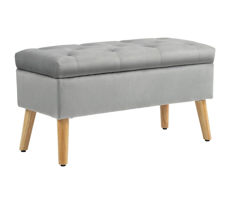 Banquette Coffre Design Scandinave Bois Assise Effet Capitonné Velours