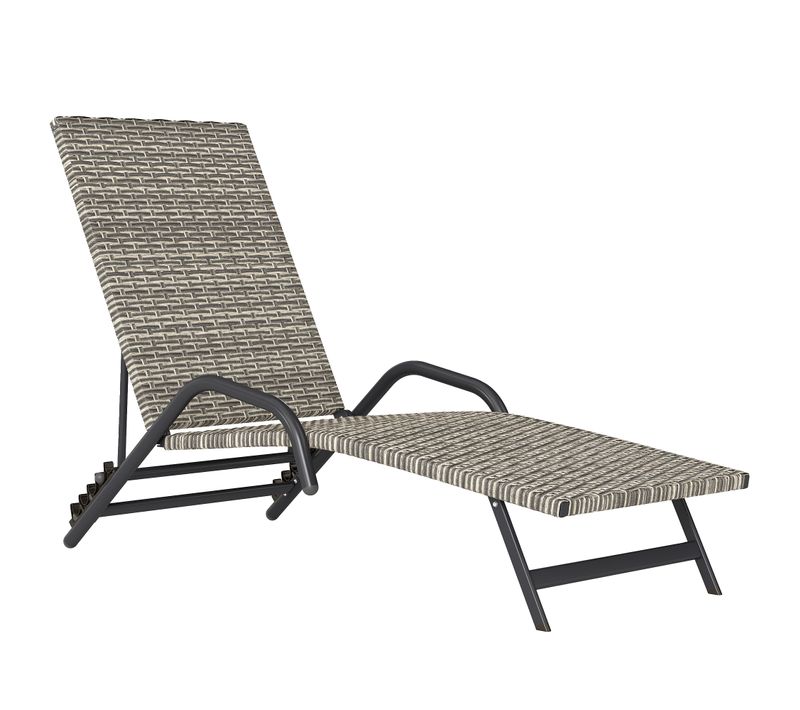 Bain De Soleil Inclinable Réglable Résine Tressée Beige Brun Accoudoirs Structure Noir