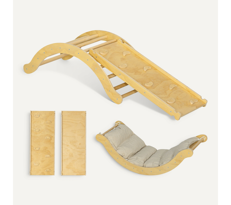 4 En 1 Arche Escalade Enfant Chaise à Bascule Avec Coussin Rampe Double-face Grimper Glisser Bois