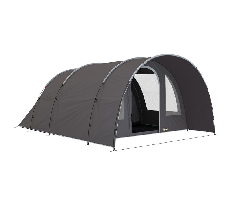 Tente Camping 6 Places - Tente Tunnel Familiale - Sac Inclus - Gris