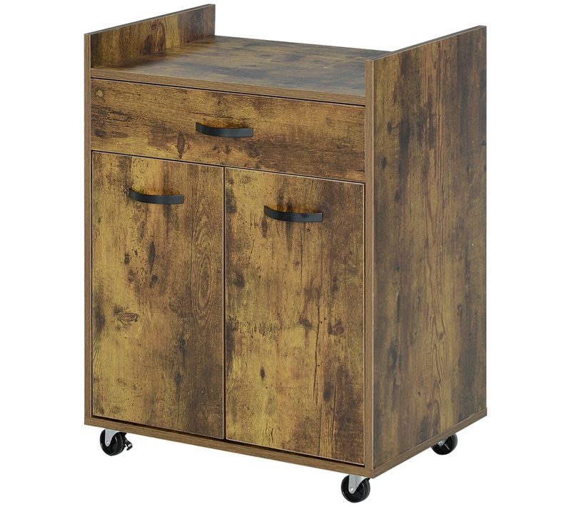 Desserte Cuisine à Roulettes Tiroir Placard 2 Portes Étagère