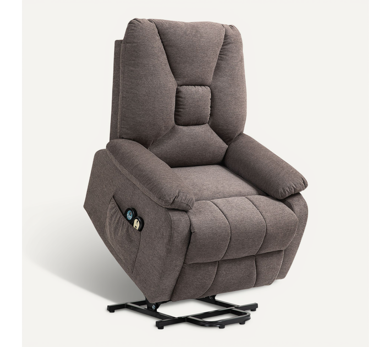 Fauteuil Releveur Massant Chauffant Inclinable Tissu Marron Chiné