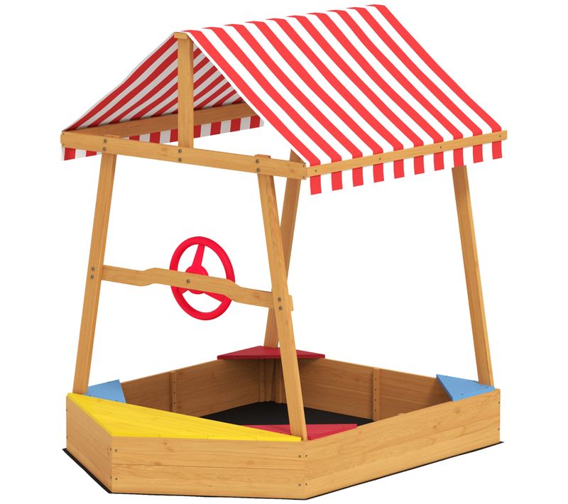 Bac à Sable En Bois Design Bateau Enfant Avec Store Bois Pré-huilé