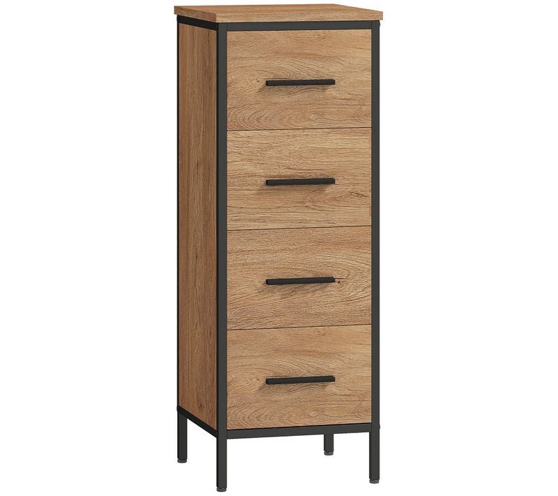 Chiffonnier Industriel Bois Et Métal 4 Tiroirs Dim. 30 X 30 X 82 Cm