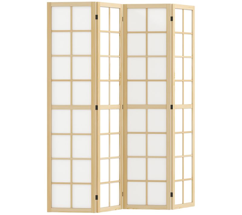 Paravent Interieur Pliable 4 Panneaux 160 X 170 Cm Bois Pin Non Tissé Blanc