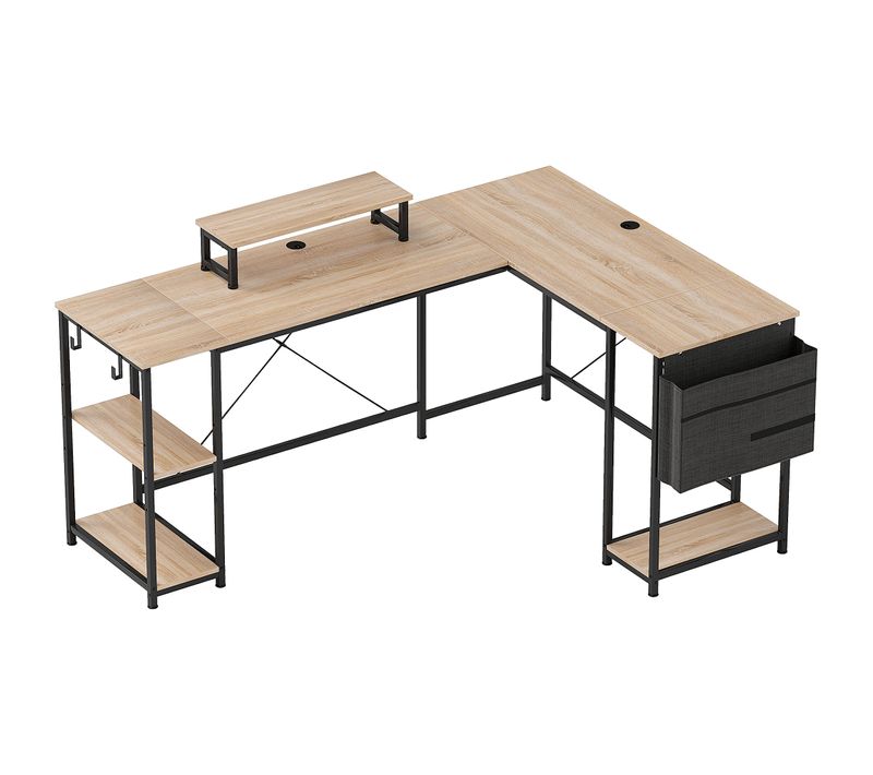 Bureau D'angle Modulable Style Industriel Acier Noir Effet Bois