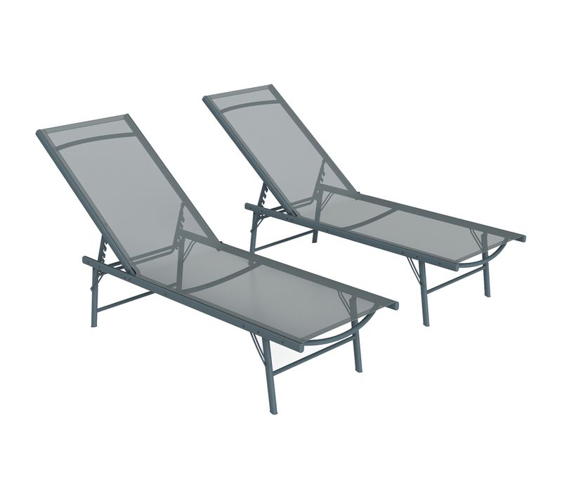 Lot De 2 Bains De Soleil Inclinables Pliables Métal Textilène Gris