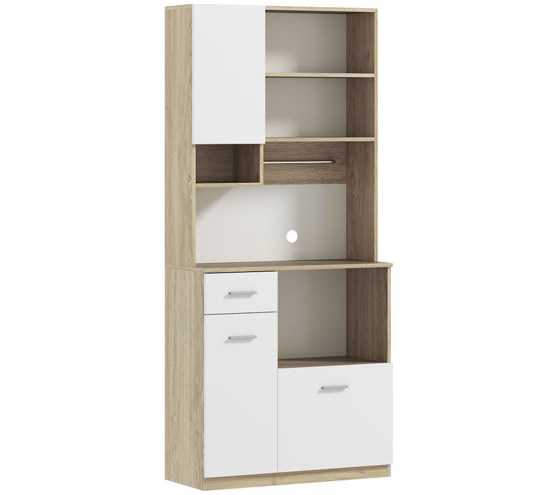 Buffet Haut De Cuisine Multi-rangement Blanc Effet Bois