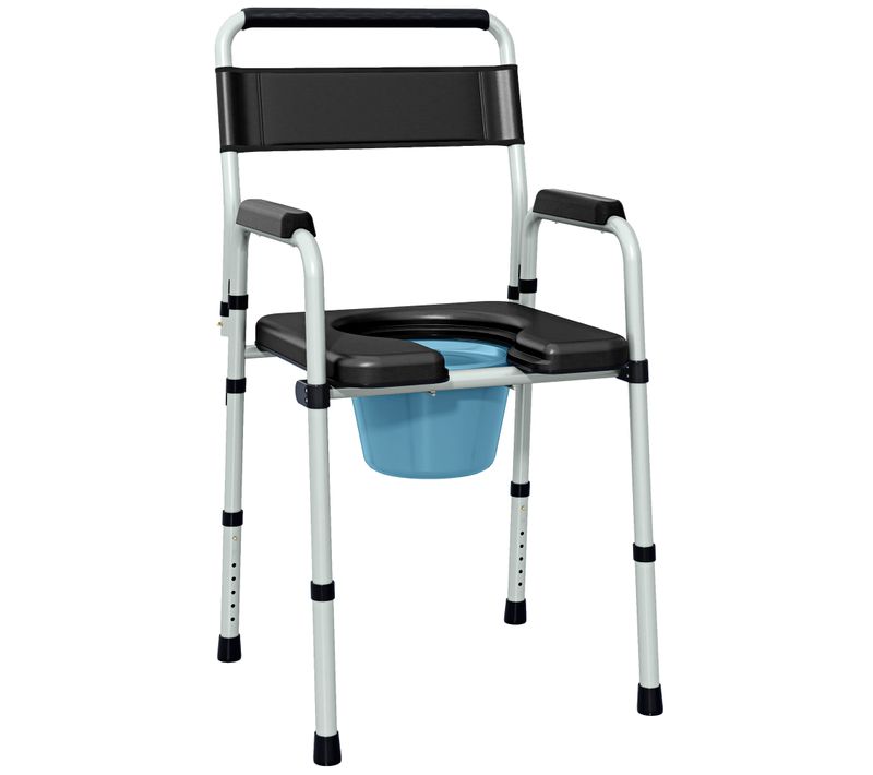 Chaise Percée Toilette Pliable Hauteur Réglable Max. 150 Kg Acier Gris Noir