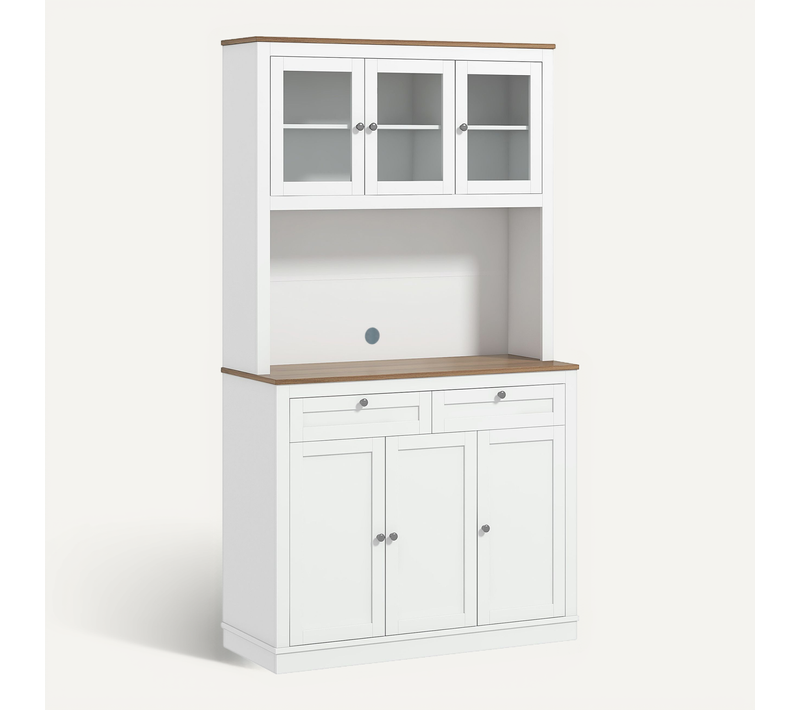 Buffet Haut Cuisine Vitrine 6 Portes 2 Tiroirs Plan Travail