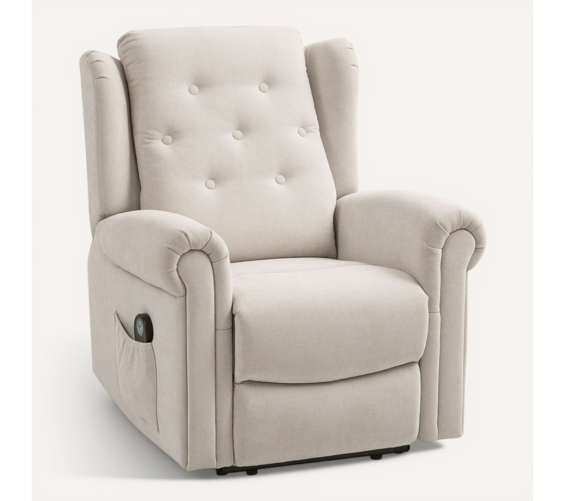 Fauteuil Massant Chauffant Inclinable Repose-pieds Intégré Tissu Toucher Lin Beige
