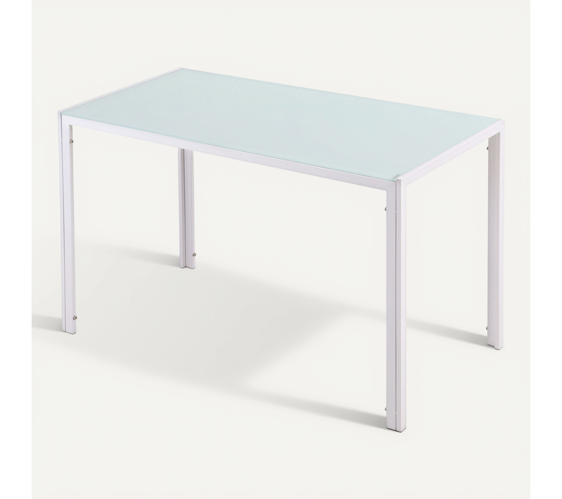 Table à Manger 4 Personnes Dim. 120 X 60 X 75 Cm Acier Verre Trempé 6 Mm