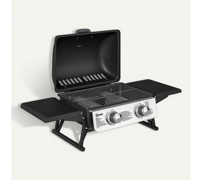 Barbecue Gaz De Table Compact Portable Avec Couvercle 2 Brûleurs 5,6kw