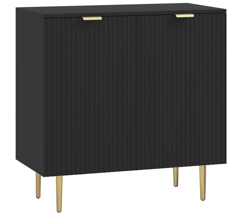 Buffet 2 Portes Étagère Design Effet Cannelé Métal Doré Blanc