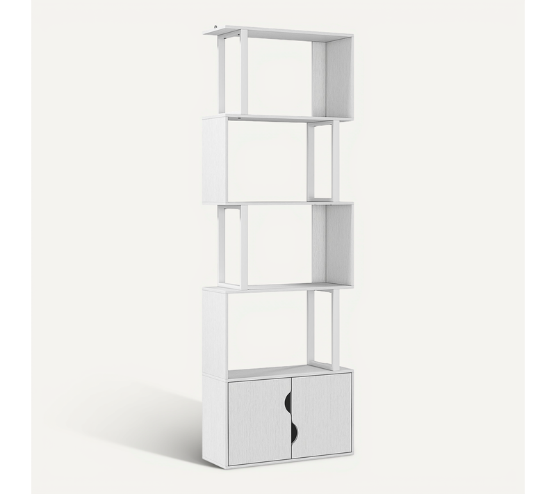 Bibliothèque Design Zig Zag - 4 étagères, 2 Portes