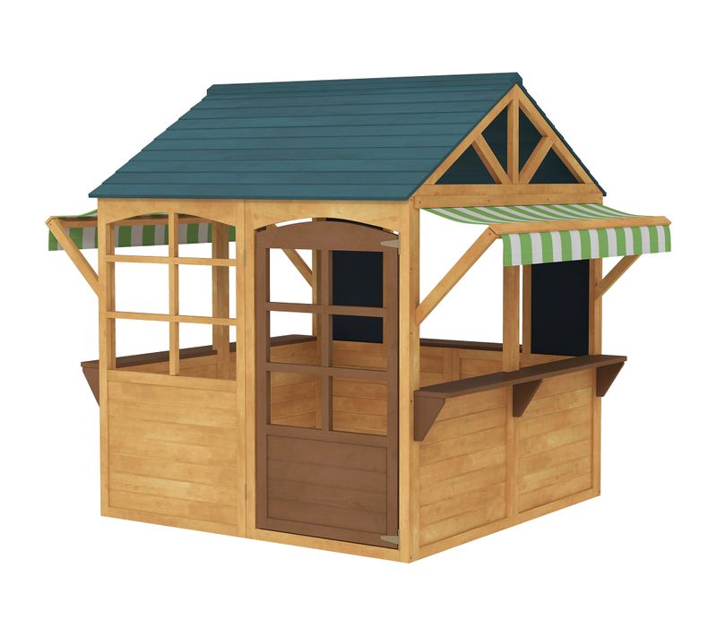 Maisonnette Cabane Enfant - Porte, Fenêtres, Comptoirs, Stores Bannes, Tableaux Noirs - Bois