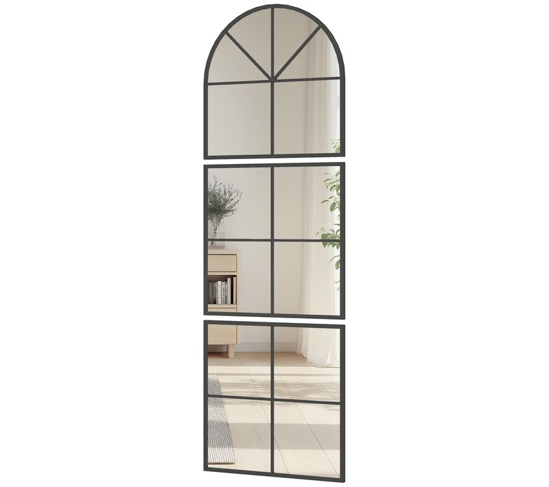 Miroir Atelier Triptyque Métal 60x180 Cm Style Verrière Noir