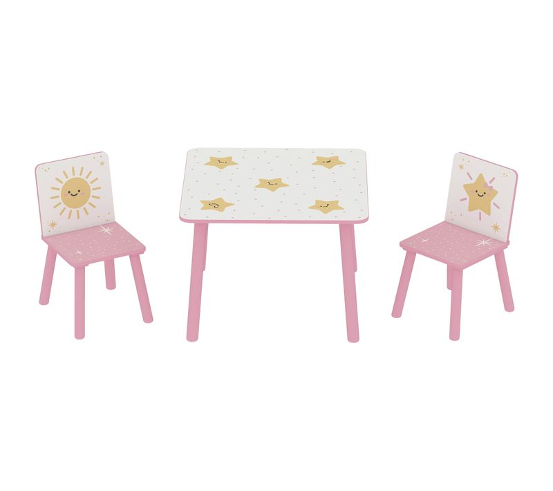 Ensemble Table Et Chaises Enfant Design Étoiles Soleil Bois Pin Mdf Blanc Rose