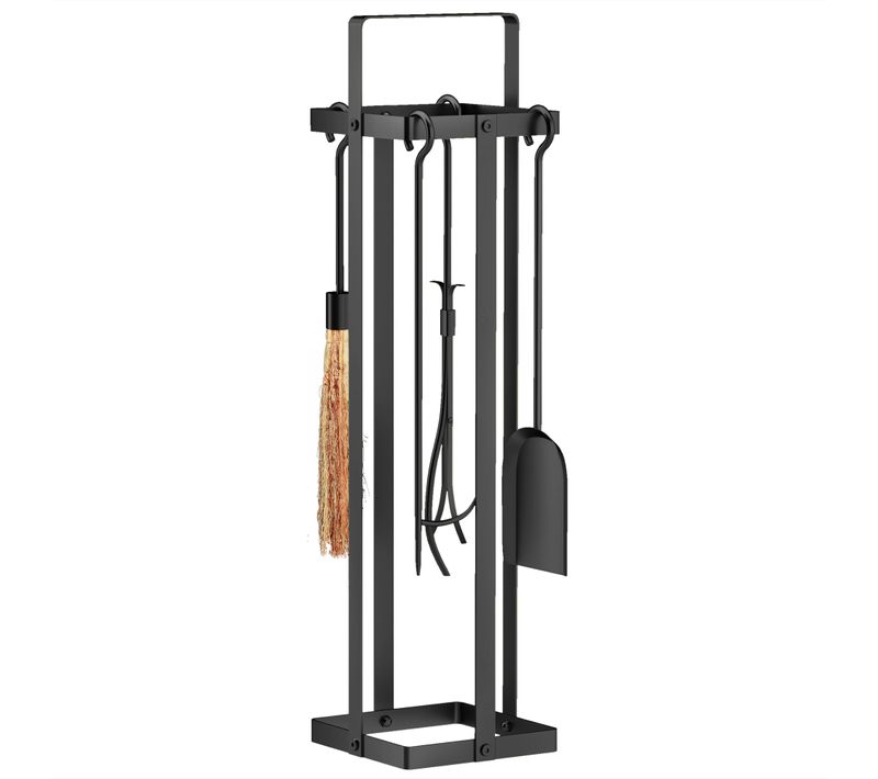 Serviteur De Cheminée Design 4 Pièces Brosse Pelle Pince Tisonnier Noir