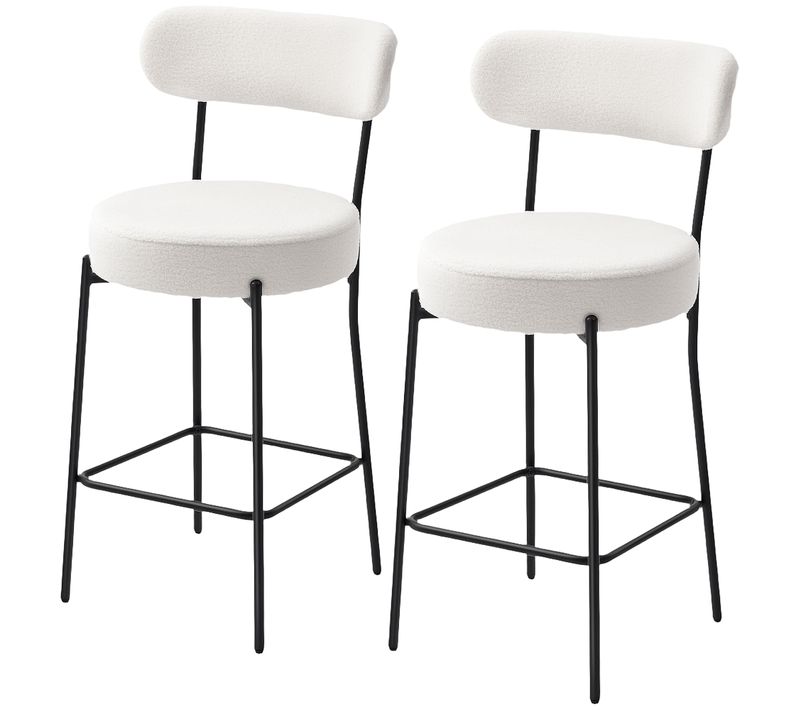 Lot De 2 Tabourets De Bar En Tissu Bouclé Assise H.68 Cm