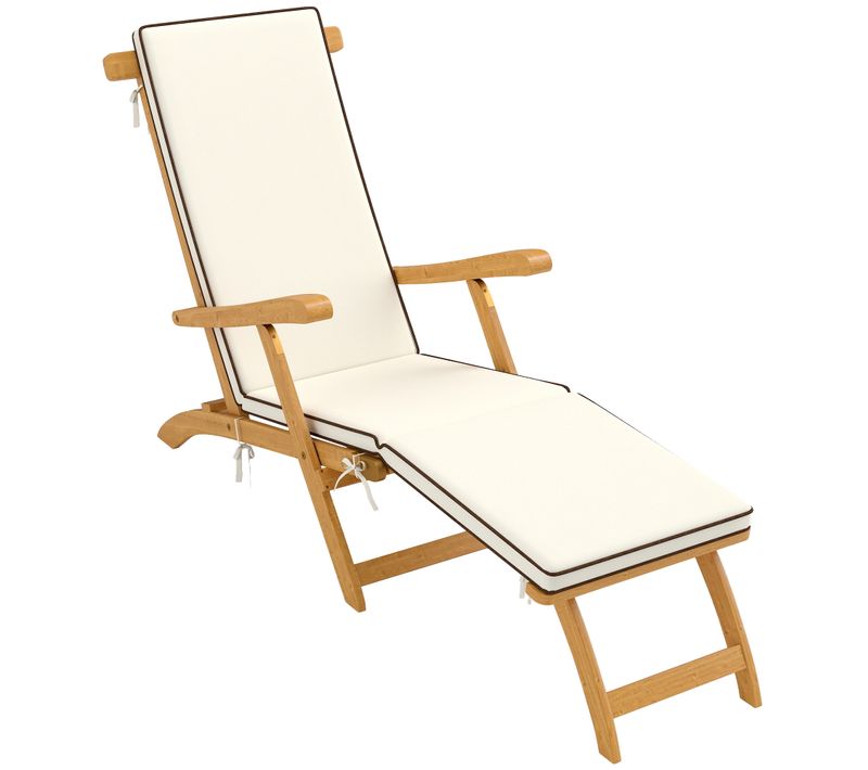 Chaise Longue Pliable En Bois D'acacia Matelas Repose-pieds Inclus