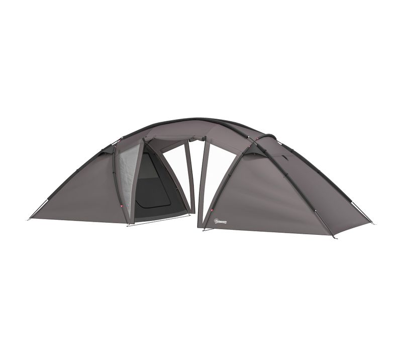 Tente Camping 6 Places - Tente Tunnel Familiale - Sac Inclus - Gris
