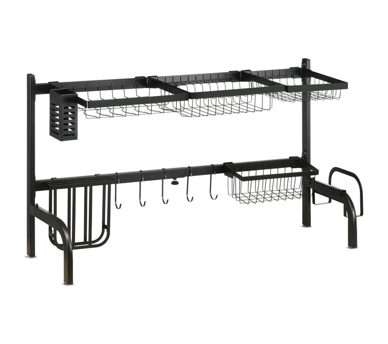 Égouttoir à Vaiselle Réglable - 8 Espaces De Séchage - Acier Époxy Noir