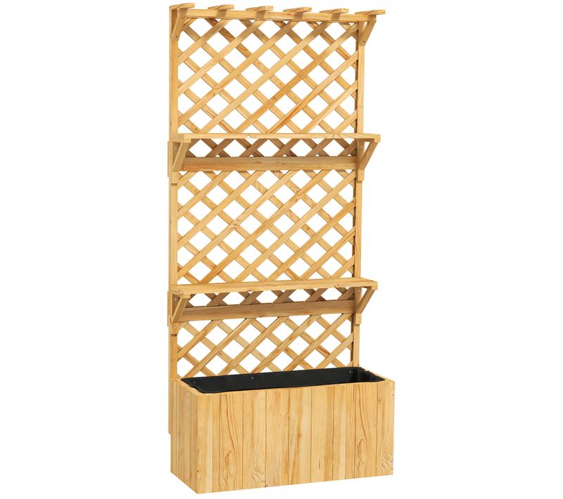 Jardinière Avec Treillis Haut H.177 Cm - 2 étagères, Support Haut - Bois