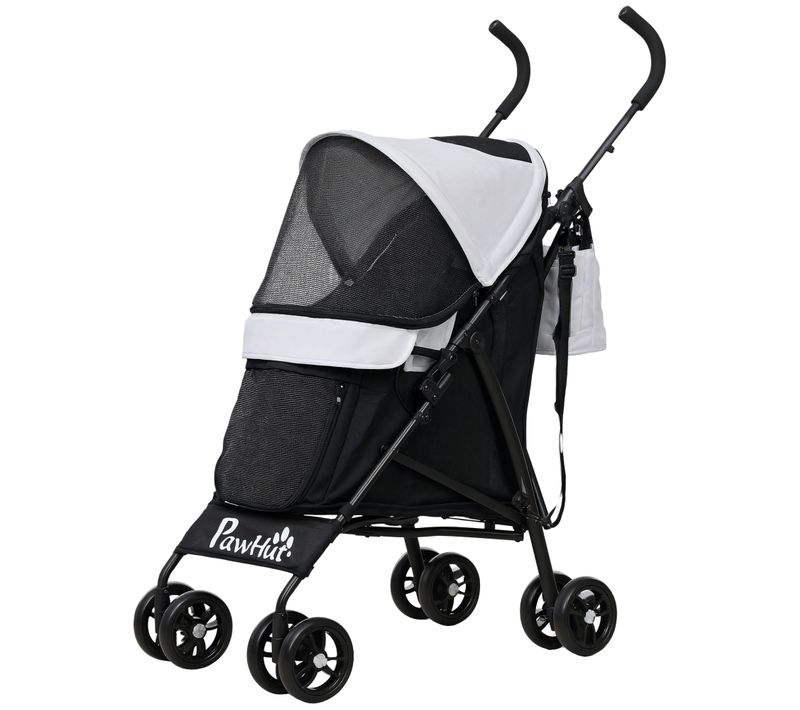 Poussette Chien 4 Roues Pliable - Nombreux Équipements - Noir Gris Clair