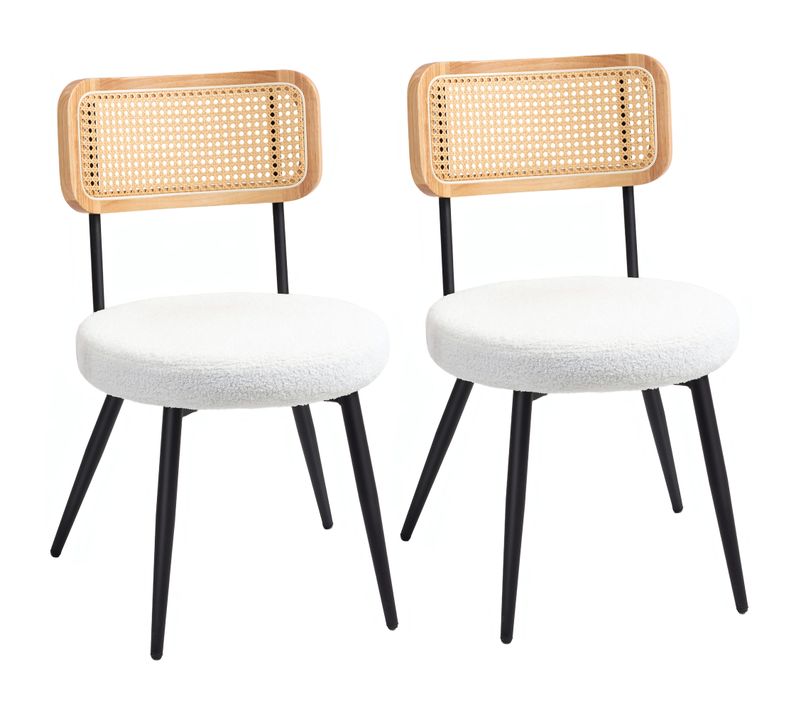 Lot De 2 Chaises Design Assise Ronde Effet Laine Bouclée Aspect Bois Rotin