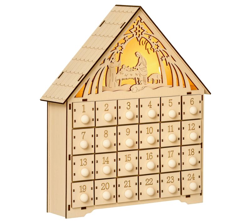 Calendrier De L'avent En Bois Décoration De Crèche De Noël 24 Tiroirs Naturel