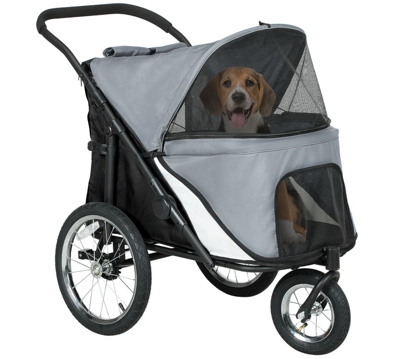Poussette Buggy Chien 3 Roues Pliable Pneus Gonflables Gris