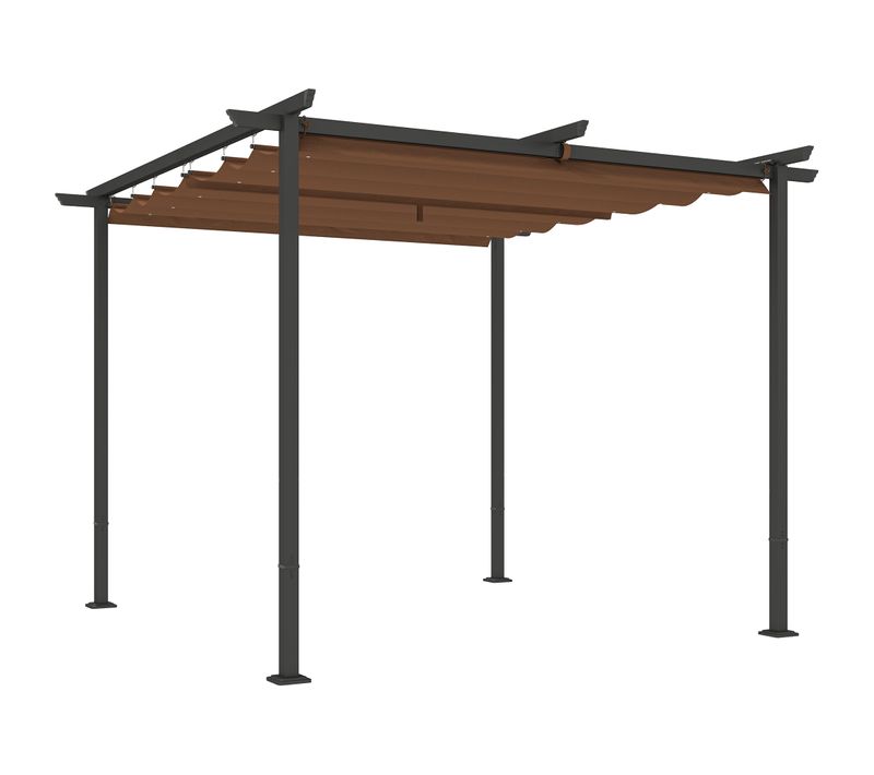 Pergola 3 X 3 M Métal Anthracite Toile Upf30+ Coulissante Rétractable Marron