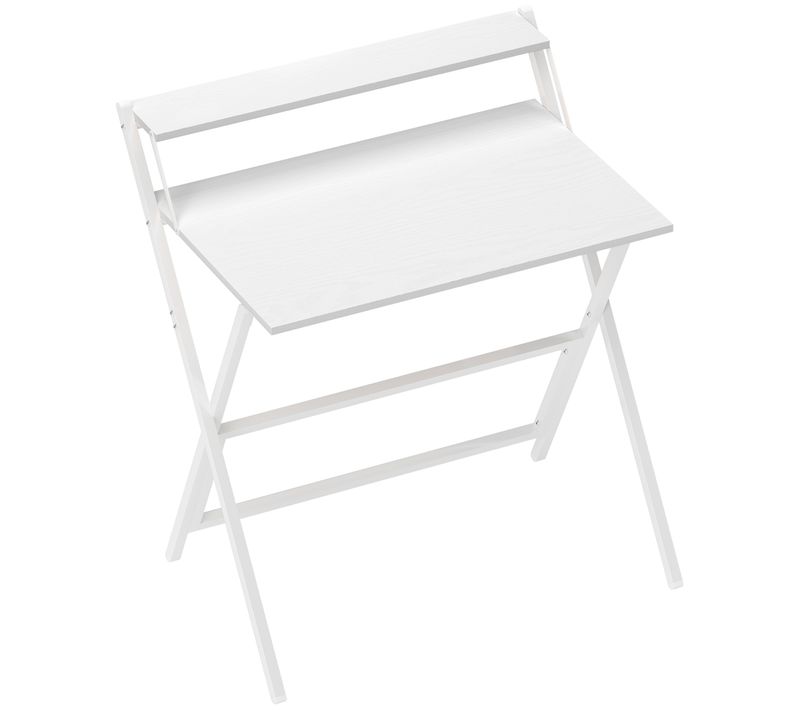 Bureau Informatique Design Pliable Avec Étagère Haute Blanc