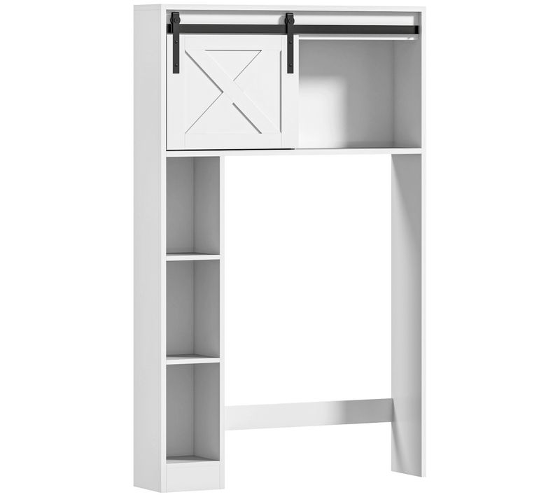 Meuble Wc Dessus De Toilette - Porte Coulissante, 6 Compartiments - Blanc